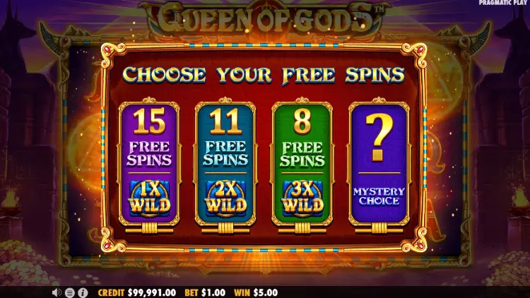 queen of gods slot bonus game options